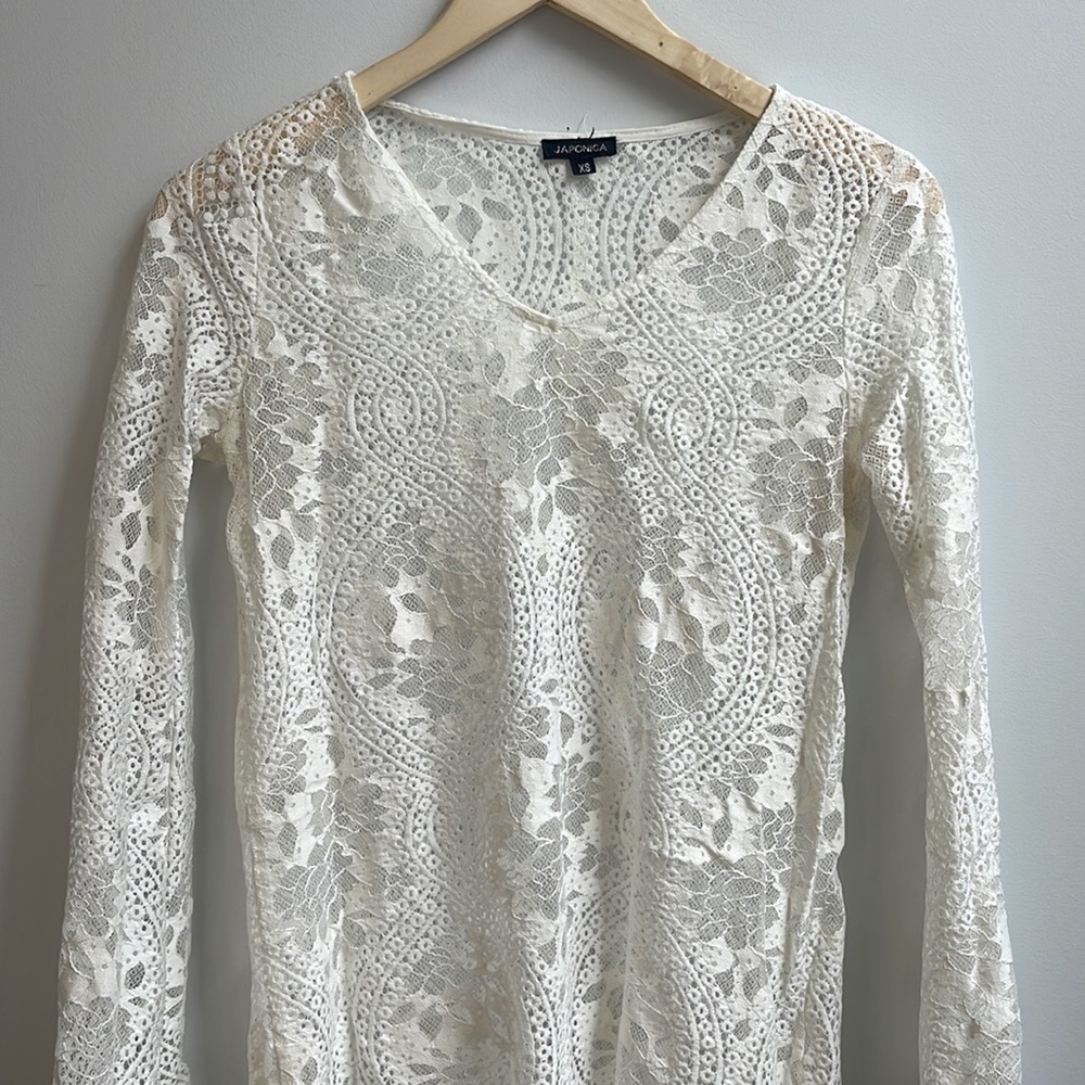Long Sleeve Crochet/Lace White Cover Up - Picture 2 of 4